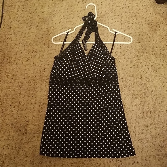 Vanity Tops - Black and white polka dot halter top
